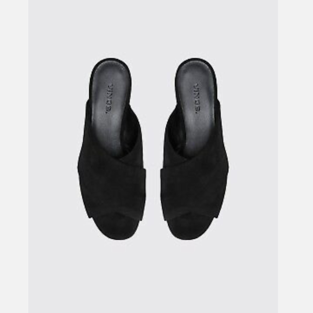 Vince Karsen Italian Suede Leather Slide Sandal Mule, Black Size 39 Never Worn